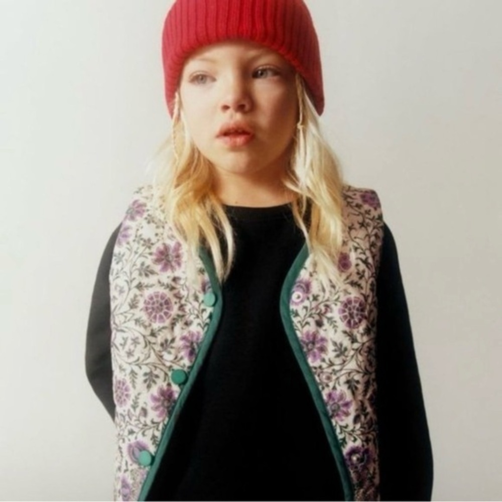 ZARA KIDS FLORAL PRINT QUILT VEST Green‎ Size 4-5Y NWOT - Picture 10 of 10